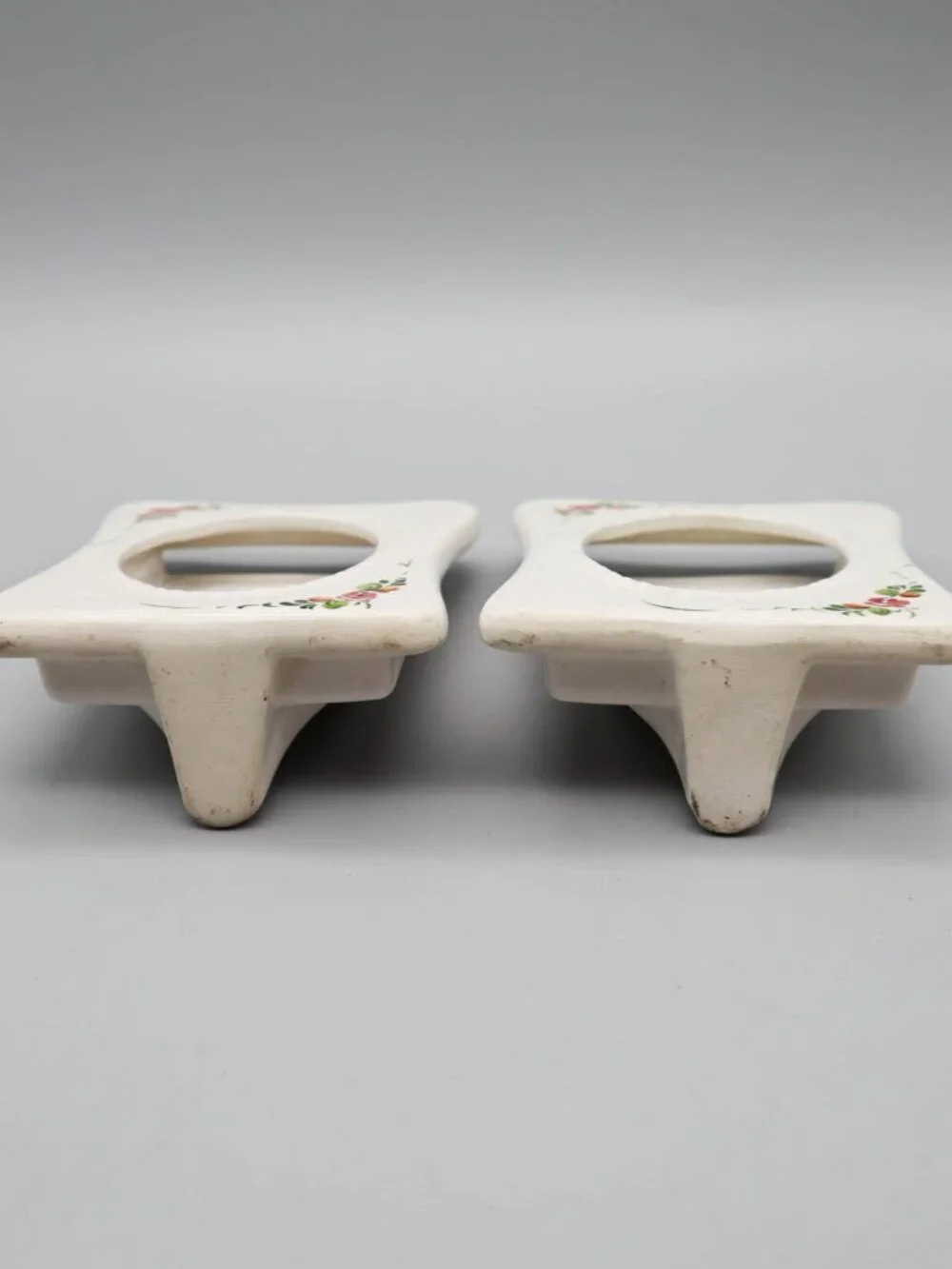2 Vintage Small Porcelain Photo Standing Frames Floral Painted Cottagecore